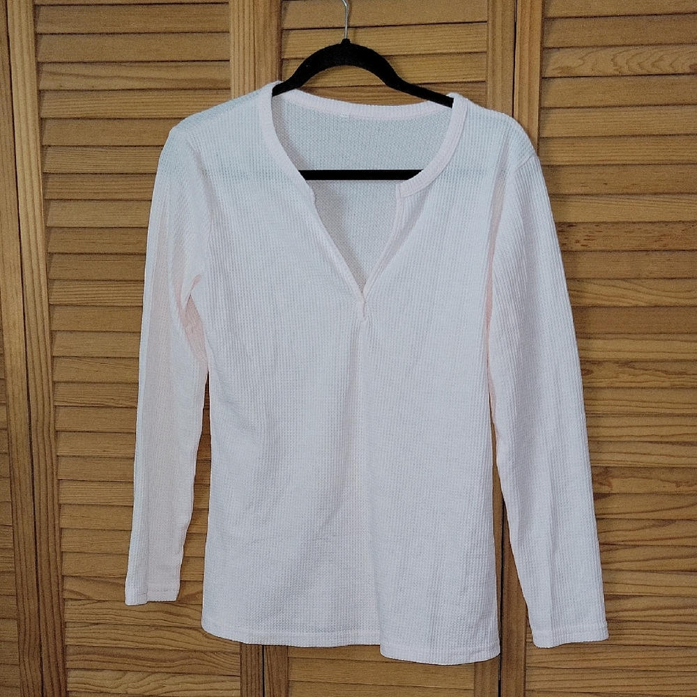 No Brand Name Blush Pink Waffle Knit Long Sleeve Layering Henley Top Size Medium